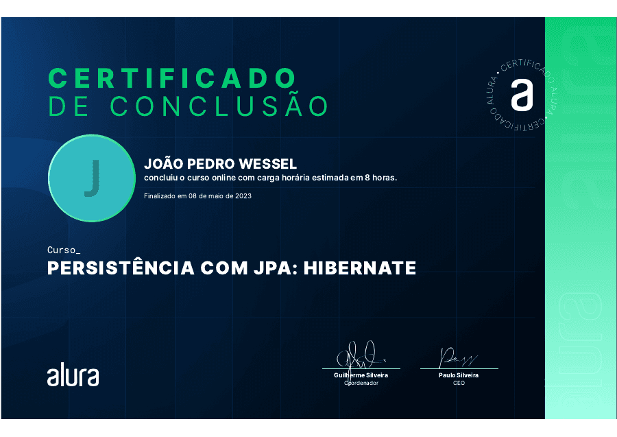 Certificado Persistência com JPA: Hibernate