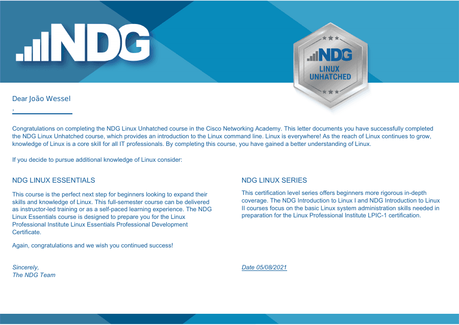 Certificado NDG Linux Unhatched