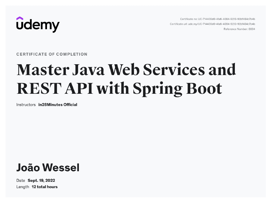 Certificado Master Java Web Services and REST API with Spring Boot